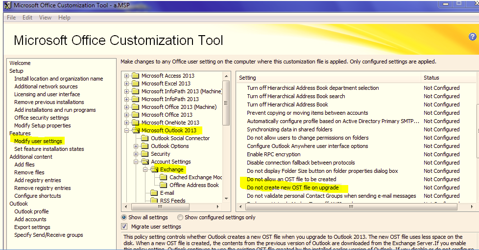 OCT - Do Not Create new PST File on Upgade Outlook 2013